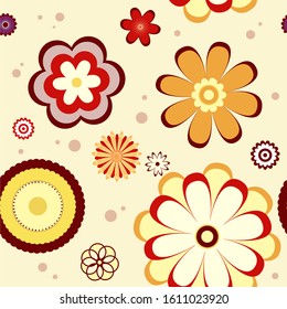 Seamless pattern of simple shapes flowers. Vector illustration.