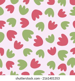 Seamless pattern of simple shapes of flowers on a light pink background