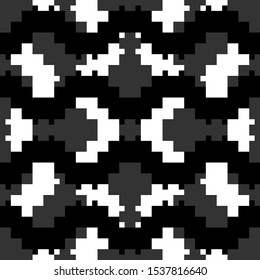 Seamless pattern. Simple shapes ornament. Tribal wallpaper. Figures, squares, crosses. Ancient backdrop. Tribe motif. Ethnic background. Digital paper, web design, textile print, abstract. Vector.