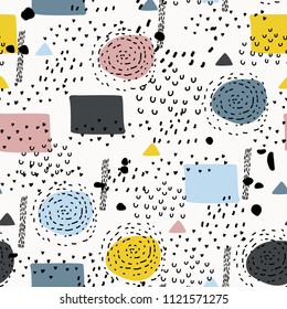Seamless pattern with simple shapes. Scandinavian style. Perfect for kids fabric, textile, nursery wallpaper.