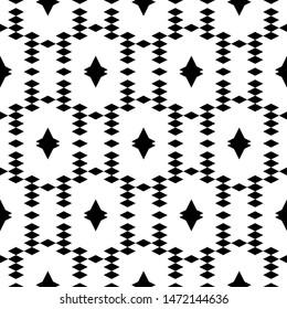 Seamless pattern. Simple shapes wallpaper. Ethnic background. Rhombuses, figures ornament. Digital paper, web designing, textile print. Geometrical backdrop. Vector.