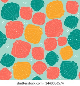 Seamless pattern with simple shells. Marine tropical print. Vector hand drawn illustration.