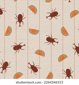 Seamless pattern with simple silhouette beetles,