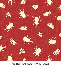 Seamless pattern with simple silhouette beetles,