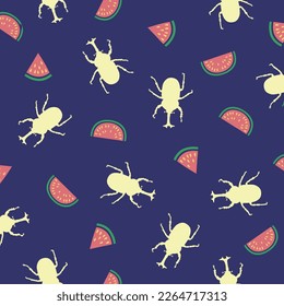 Seamless pattern with simple silhouette beetles,