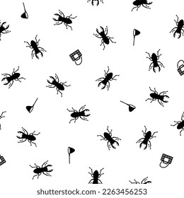 Seamless pattern with simple silhouettes of stag beetles,