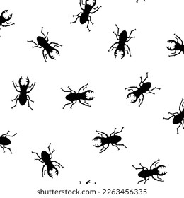 Seamless pattern with simple silhouettes of stag beetles,