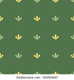 Seamless pattern with simple sprouts green and yellow/ Simple organic shape background/ Hand drawn vector illustration