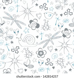 Seamless pattern with simple summer items