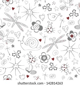 Seamless pattern with simple summer items