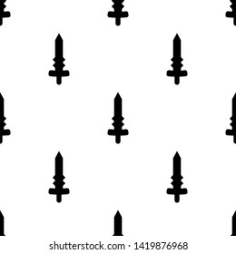Seamless pattern with simple sword icons. Black silhouette of knife. Vector illustration for design, web, wrapping paper, fabric, wallpaper.