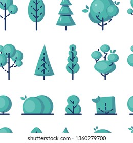 Seamless pattern with simple trees in modern flat style. Vector illustration on white background