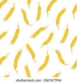 Seamless pattern. Simple vector ears of wheat isolated on white background. illustration for agriculture or bakery.
