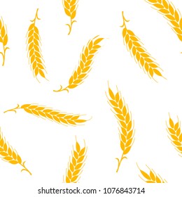 Seamless pattern. Simple vector ears of wheat isolated on white background. illustration for agriculture or bakery.