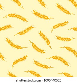 Seamless pattern. Simple vector ears of wheat on beige background. illustration for agriculture or bakery.