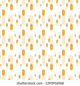 Seamless pattern. Simple vector ears of wheat isolated on white background. illustration for agriculture or bakery.