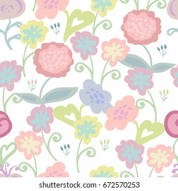 Seamless pattern with simple vector hand drawn flowers