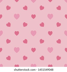 Seamless pattern in simple warm pink hearts on light pink background for fabric, textile, clothes, tablecloth and other things. Vector image. 