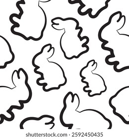 seamless pattern with simple washable rabbit icons in line art style arranged randomly, for logos or holiday designs