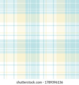 Seamless pattern in simple white and light yellow and blue colors for plaid, fabric, textile, clothes, tablecloth and other things. Vector image. 