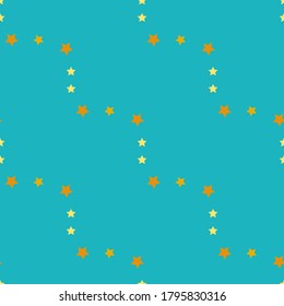 Seamless pattern with simple yellow stars on blue background. Vector image. 