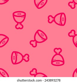 Seamless pattern with simply symbol - meat with bone. Pink.