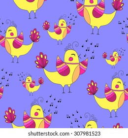 Seamless pattern with singing birds