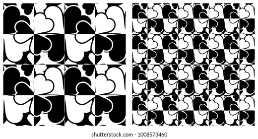 Seamless pattern in single layer of clover leaves intersected with chess board.