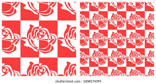 Seamless pattern in single layer of rose intersected with chess board.