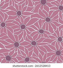 Seamless pattern with single-color doodle flowers. Vector illustration