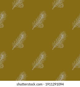 Seamless pattern with single-leaf pinyon branch. Hand drawn vector illustration