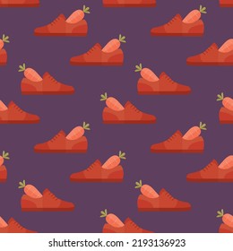 patrón sin fisuras zapato de zanahoria Sinterklaas sobre fondo morado Vector vectorial holandés cartón de pared de regalo textil