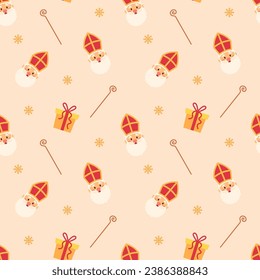 Seamless pattern with Sinterklaas or Saint Nicholas. Vector illustration.
