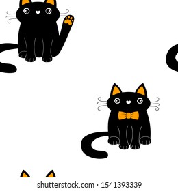 Seamless pattern of sitting cats. Vector cartoon background. Flat style.