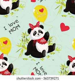 Seamless pattern with sitting cute panda and bamboo, vector illustration. Cute characters, beautiful design elements, perfect for prints and patterns. EPS 8