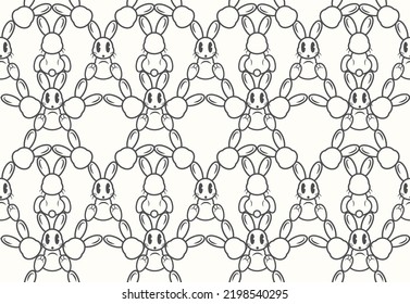 Seamless pattern, Sitting rabbit outline on white background illustration vector, T-shirt graphic design.