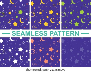 Seamless pattern in six colors. Illustration reminiscent of the starry sky