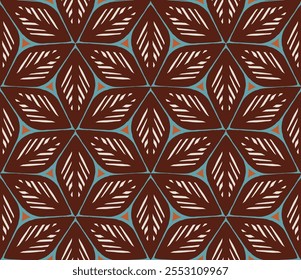Padrão Perfeito - Seis Folhas (Creme, Laranja, Marrom, Azul) - Imagem Vetorial Repetitiva; Facilmente Editável; Design Infinito; Ilustração Colorida. Imprimir para papel-presente, embalagem, etc.