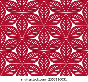 Nahtloses Muster - sechs Blätter (rot, weiß) - wiederholtes Vektorbild; Leicht editierbar; Endloses Design; Farbige Illustration. Druck für Geschenkpapier, Verpackungen usw.