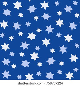 Seamless pattern of six pointed stars on a blue background