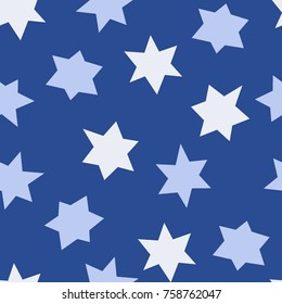 Seamless pattern of six pointed stars on a blue background