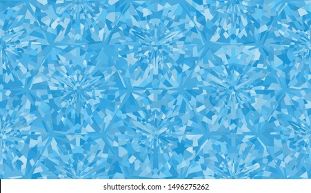 Seamless pattern. Six-sided snowflakes. Paints of ice and winter. Blue shades.