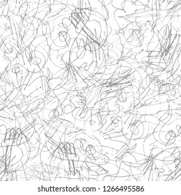 Seamless pattern of skate track on ice rink  from figure skating. Monochrome black and white scratched background. Winter frosty print. Wallpaper from hand drawn traced contour line drawing 