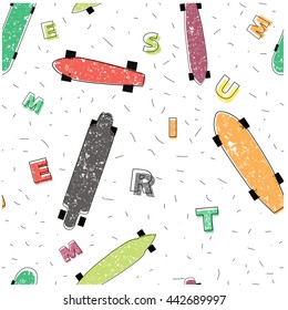 Seamless pattern. Skateboard summer pattern. Cartoon style.