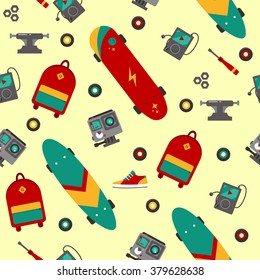 Seamless Pattern with Skateboarding Accessories. Vector illustration in flat style