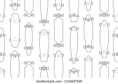 Seamless pattern with skateboards, outline style. isolated on white background
