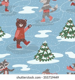 seamless pattern of skating animals.