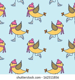 Seamless pattern with skating birds
