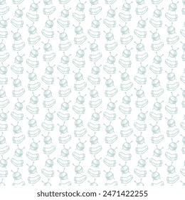 Seamless pattern with a skein of yarn, knitting needles, socks. Doodle vector outline illustration.
