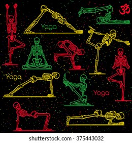 Seamless pattern with skeletal yoga